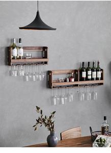 <span class=keywords><strong>Étagère</strong></span> <span class=keywords><strong>de</strong></span> <span class=keywords><strong>Bar</strong></span> suspendue à vin, armoire à vin, support mural industriel rétro en bois, <span class=keywords><strong>étagère</strong></span> murale en noyer noir pour la maison - Product Image 3