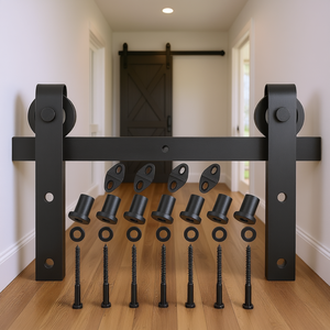 Kit de Herrajes para Puerta Corredera de Estilo Moderno de 10 Pies, Acero al Carbono, Capacidad de Carga de 330 Libras, Puerta Doble Interior para Hogar u Oficina - Product Image 2