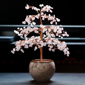 Rose Quartz <b>Crystal</b> <b>Tree</b> Ornament Pink Floral Home Decoration Gift Craft Decorative Plant - Product Image 1
