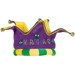Mardi Gras Royal Velvet Crown Hat with Bells Adult Plush Jester Hat Party Supplies Stylish Carnival Party Favor Accessories