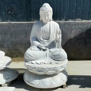 Statue di Buddha da seduti in marmo bianco per esterni, sculture in pietra da giardino, statue di Budda, meditare a grandezza naturale, in vendita