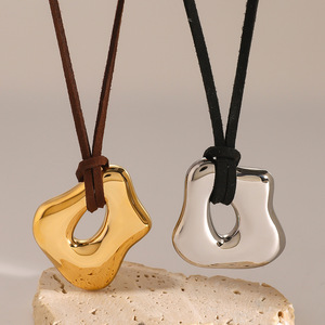 Collar Sanyi Moderno y Minimalista con Colgante Irregular en Forma de O, Chapado en Oro de 18K, Cadena de Cuerda Encerada Negra, para Fiestas - Product Image 1