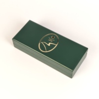 Boîte à stylos en bois brillant avec doublure en velours vert, logo personnalisé en feuille d'or, étui de rangement de luxe pour stylos, emballage cadeau d'affaires