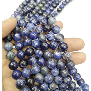 Cuentas Redondas de Sodalita Azul Natural, Hilo Completo de Ágata Mirani de Rajasthan, Tema Amoroso - Product Image 1