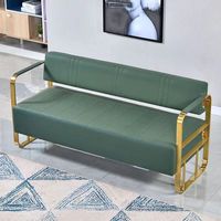 Canapé de salon de manucure de luxe en acier inoxydable plaqué or avec bande lumineuse Chaise de serveur de beauté en cuir synthétique à la mode