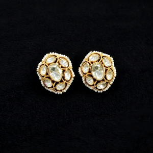 Pendientes ovalados Kundan 12400, tono dorado, latón, estilo étnico, pendientes florales, joyería de moda para mujer, boda - Product Image 1