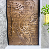 Porte d'entrée moderne en acier inoxydable, design en bois sculpté 3D, portes pivotantes doubles extérieures pour maisons