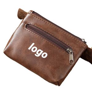Genuine Leather Mini Wallet Set for Cards Keys Cash Compact Design Handcrafted Soft Cowhide Zippered Card Holder with Key Chain - Product Image 1