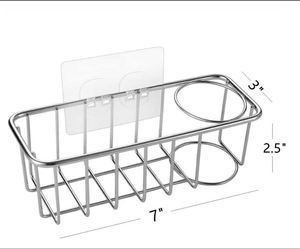 Adhesive Sponge Holder Brush Holder, 2 in 1 Sink <b>Caddy</b>, SUS304 Stainless Steel Rust Proof Water Proof - Product Image 2