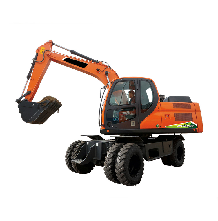 Korea Brand DX150WE DX150W 14ton Euro3 Diesel Engine Wheel Excavator Digger with Tyre for Municipal Maintenance