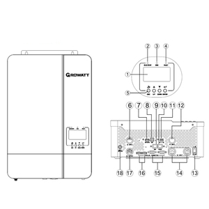 Growatt <span class=keywords><strong>SPF</strong></span> <span class=keywords><strong>3500</strong></span> <span class=keywords><strong>ES</strong></span> 3.5KW Onduleur hybride monophasé avec chargeur MPPT, compatible batteries au plomb-acide et au lithium, efficacité 95% pour systèmes solaires - Product Image 2