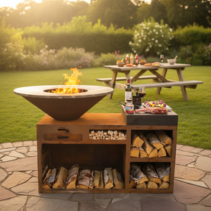 Barbecue d'extérieur en acier Corten avec brasero, <span class=keywords><strong>table</strong></span> de cuisson, foyer et <span class=keywords><strong>plancha</strong></span> - Product Image 1