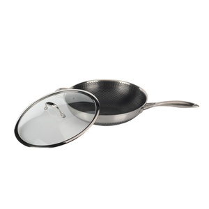 Utensilios de cocina híbridos de acero inoxidable, sartén con tapa para cocinar, antiadherente, mango fresco, sartén para wok, wok Salteado de acero inoxidable - Product Image 5