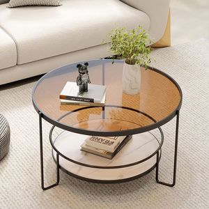 Mesa de centro de vidrio templado Changhong, mesa redonda minimalista moderna para sala de estar pequeña, fácil de limpiar - Product Image 3