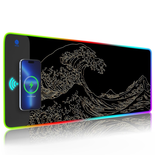 RGB Cyberpunk Style Wireless Charging Mouse Pad Gamer Mouse Mat Computer Accessories Desk Pad Gaming Mouse Pad for Office Home