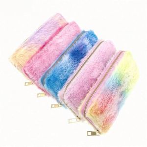 Monedero de Felpa Suave con Degradado de Color Arcoíris de Lujo para Mujer, Cartera Larga y Esponjosa para Damas - Product Image 3