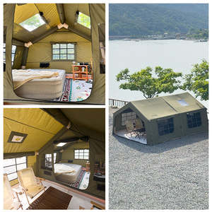 Tente gonflable de glamping portable et imperméable, deux chambres, en tissu Oxford, gonflage rapide, résistante au vent, pour le camping familial en plein air - Product Image 2