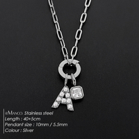 Collier en acier inoxydable eManco, chaîne trombone, zircon pavé, lettre A, cristal carré, breloques détachables OT Ring