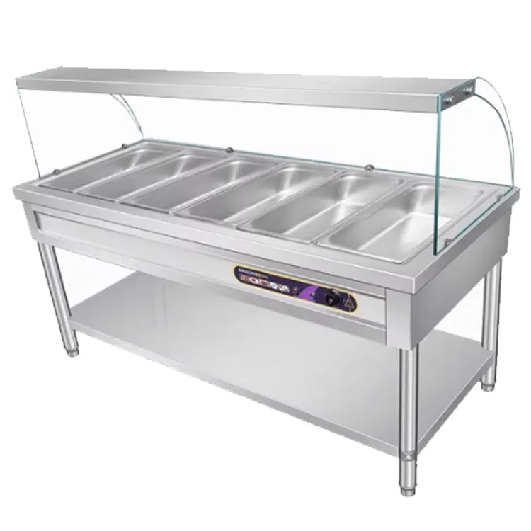 6-Pan Electric Food Warmer Professional Countertop Stainless Steel Buffet Table with Temp Control for Catering and Restaurants