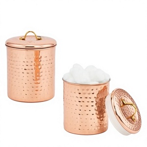 Copper Hammered Finish Cylinder Canister Set Airtight Lid Waterproof Flip Top Kitchen Spice Storage Handcrafted Modern Style - Product Image 1