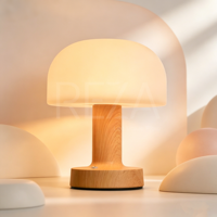 Lampe de table LED sans fil en forme de champignon, en métal et bois, à intensité variable tactile, portable, pour restaurant, chevet, hôtel, complexe hôtelier