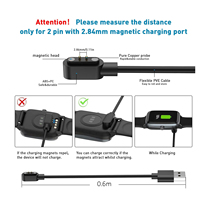 Cable de Carga Magnético USB-A de Cobre Puro de 60 cm de Largo, 2 Pines, 2.84 mm, para Relojes Inteligentes