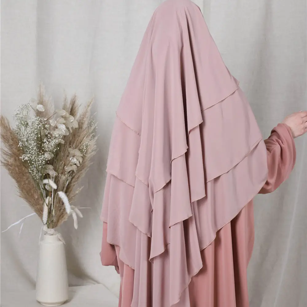 Мусульманская одежда, мусульманский шарф, Женский хиджаб, шифон, 3 слоя, в стиле химара, верхняя одежда, химар, химар niqab