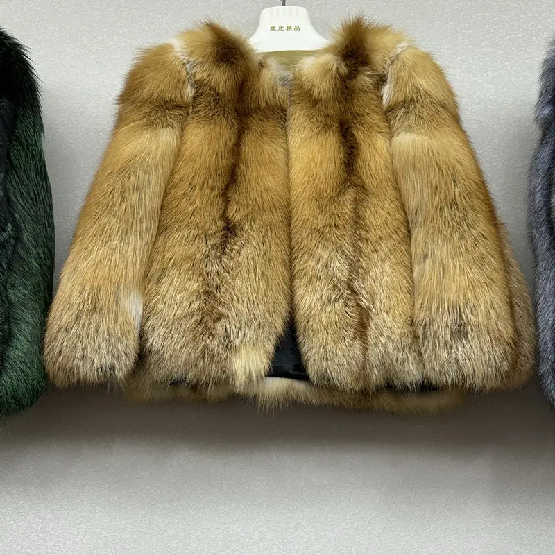 Chaqueta de piel de zorro de Invierno para mujer de gran tamaño, chaqueta de invierno de manga larga, abrigo de piel de zorro real para mujer, chaqueta de cuero