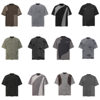 T-shirts pour hommes en gros, de haute qualité, délavés et vieillis, coupe ample, unis, avec rivets, patchwork brut et irrégulier, pur