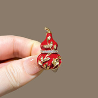 Broche Gourde Rouge Dorée Émail Floral Micro-Pavé Zircon Épingle de Revers pour Femme