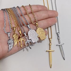 영국 핫 엔젤 윙 펜던트 18k 골드 도금 그리스 쥬얼리 칼 목걸이 남성 포세이돈 목걸이 스테인레스 스틸 목걸이 트라이던트 - Product Image 4
