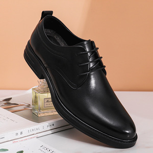 Chaussures habillées décontractées noires en cuir pour hommes, en cuir de vachette pleine fleur, respirantes et rehaussantes, vente en gros - Product Image 5
