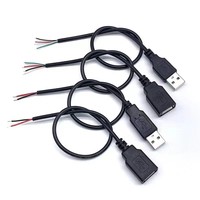 Échantillons gratuits USB 2.0 mâle femelle à 2 fils câble d'extrémité ouverte câble de charge en queue de cochon noir 0.3m 1m 2m 22awg 2464 câble