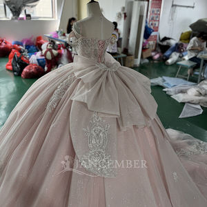 Vestido de Quinceañera Moderno Rosa Claro con Apliques, Lentejuelas, Cuentas y Encaje, Vestido de Fiesta de Gala Talla XS176 - Product Image 4