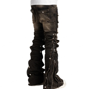 Pantalon cargo en jean pour homme, coupe bootcut, coupe skinny, effet délavé soleil, délavé à l'acide, effet vieilli, avec logo de marque personnalisé, style empilé - Product Image 6