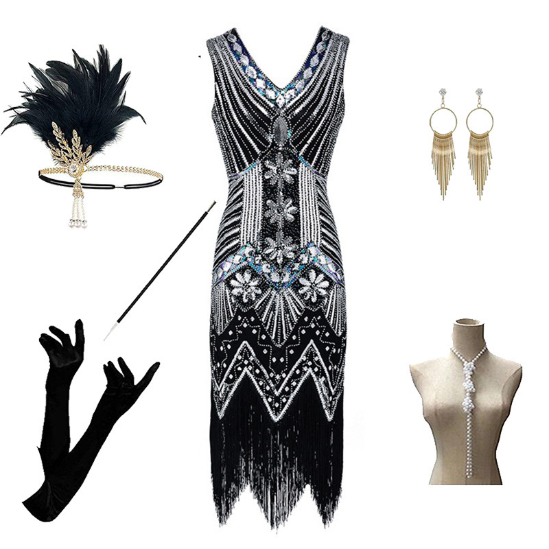Accessoires de jupe noirs et argentés F