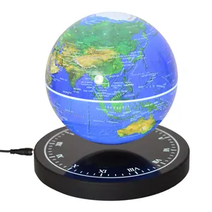 クリスマスギフトのためのユニークな140mm磁気浮揚回転白色世界地図フローティングブックグローブ