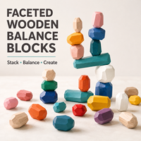 Ensemble de blocs d'équilibre en bois à facettes, pierres d'empilage irrégulières colorées en options de 20/26/36 pièces