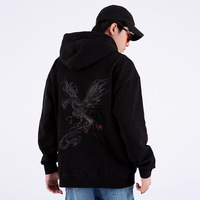 Sweat à capuche tendance en molleton brodé Phénix 100 % coton pour homme, automne-hiver, grande taille, motif uni, coupe ample YSMARKET