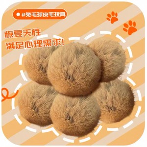 Jouet pour chat Dini Rabbit Fur Ball, boule de poils naturels, jeu interactif pour chats, soulagement de l'ennui, jouet pour animaux de compagnie pour brûler l'énergie - Product Image 1