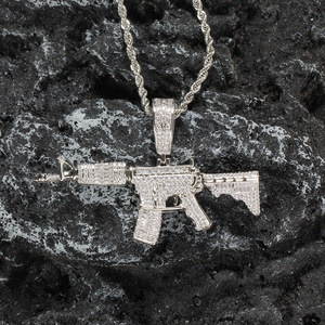 Collier pendentif mitrailleuse, chaîne superposée Hip Hop pour homme, bijoux en cuivre incrustés de CZ, style Iced Out - Product Image 6