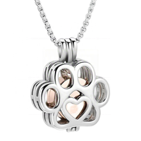 Collier pendentif urne commémorative pour animaux de compagnie en acier inoxydable poli miroir, forme patte creuse, pour cendres de chien et chat