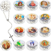 12 Colliers Chapelets Catholiques en Bois, Perles Religieuses, Cadeaux Chapelets Sacrés, Boîtes Cadeaux, Prière Géométrique Unisexe