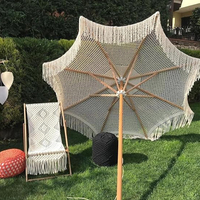 Parasol de plage vintage en dentelle faite main avec pompons en coton, idéal pour le jardin et l'extérieur, personnalisable en Chine