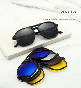 Lentes de Sol TAC Doradas 5 en 1 con Clip Magnético, Monturas de Gafas Ópticas TR90 con Clip Polarizado para Hombre - Product Image 4