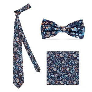 Fournisseur de la Chine OEM prix bas 3 Pcs jeu de cravates en polyester à motif uni nœud papillon Hanky-Ensemble de cravates de qualité supérieure