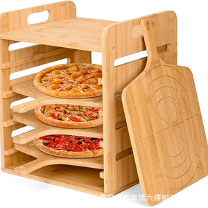 Support à pizza en bambou avec poignée, plateau de service en bois à 4 niveaux pour pique-nique en plein air et utilisation en cuisine - Product Image 5