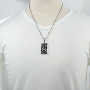yunnique Stainless Steel Skull Pendant Necklace <b>Silver</b> Gold Color Geometric Design For Men And Women 3.0*60cm <b>Chain</b> - Product Image 4