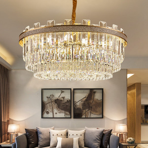Lustre en cristal doré avec source lumineuse LED, culot E26, en acier inoxydable, télécommande pour salon, AC 220V, intensité variable, haute luminosité - Product Image 4