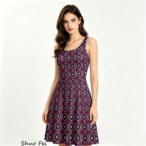 <span class=keywords><strong>Abito</strong></span> da donna senza maniche con stampa geometrica a rombi, modello A-Line, <span class=keywords><strong>mini</strong></span> <span class=keywords><strong>abito</strong></span> <span class=keywords><strong>viola</strong></span> vibrante con motivo etnico - Product Image 1